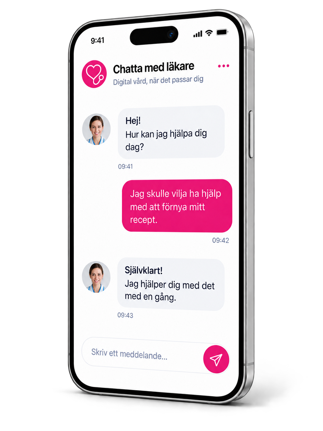 Mobilvy för att chatta med läkare hos Hemläkare.se.